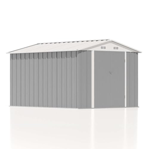 Image of Patiowell 8x10 FT Outdoor Storage Shed, Metal Sheds, Gray