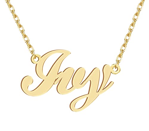 Dancing Wolf 18k Gold Plated Ivy Name Necklace Stainless Steel Nameplate Necklaces Jewelry for Womens Moms