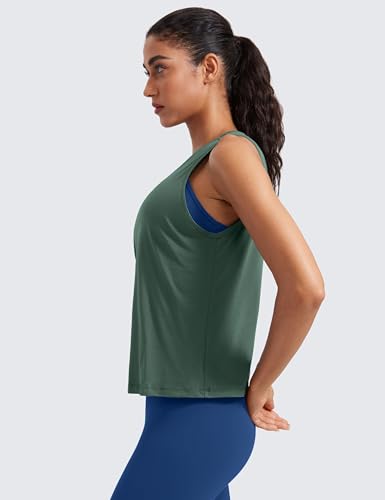 Image of CRZ YOGA Pima Cotton Cropped Tank Tops for Women Workout Crop Tops High Neck Sleeveless Athletic Gym Shirts
