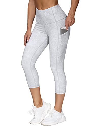 Image of THE GYM PEOPLE Thick High Waist Capris Yoga Pants with Pockets, Tummy Control Workout Running Yoga Leggings for Women