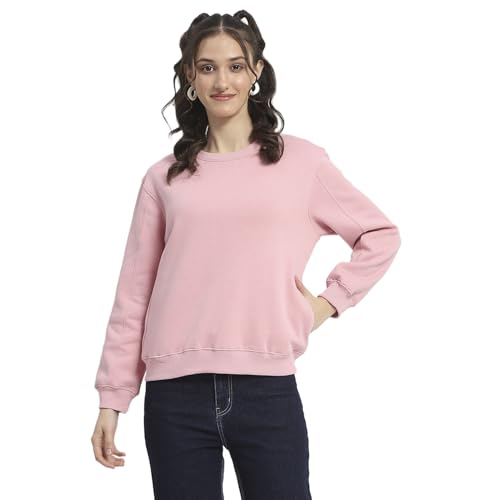 Image of Madame Solid Crew Neck Cotton Sweatshirt