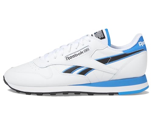 Reebok Unisex Classic Leather Sneaker, White/Kinetic Blue/Black, 5.5 Women/4 Men