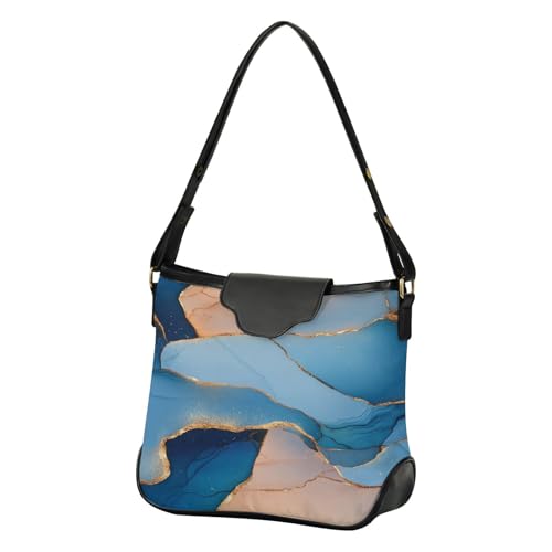 Sac à bandoulière pour femme motif marbre bleu roi et pêche avec sangles