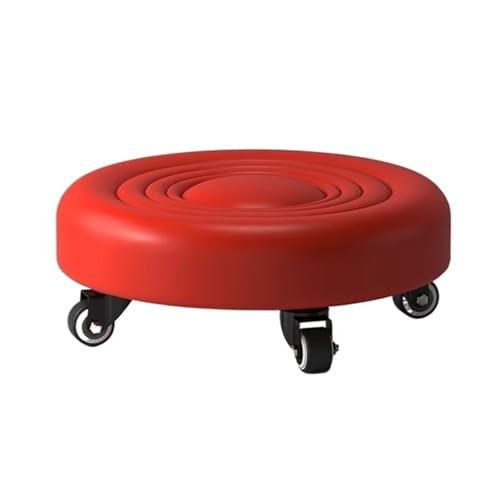 ZTZTZ Taburete de Cuero Suave con Ruedas, Redondo, for el hogar, la Oficina y el Garaje, Ideal for Fitness y Deportes en casa.(B Corrugated Red)