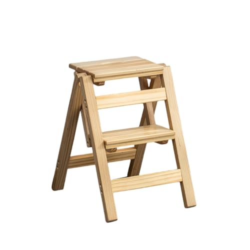 木製はしご椅子ホーム折りたたみ 2 ステップステップスツール多機能ステップスツール階段椅子屋内クライミングはしごキッチンオフィスライブラリ (木の色,二層)