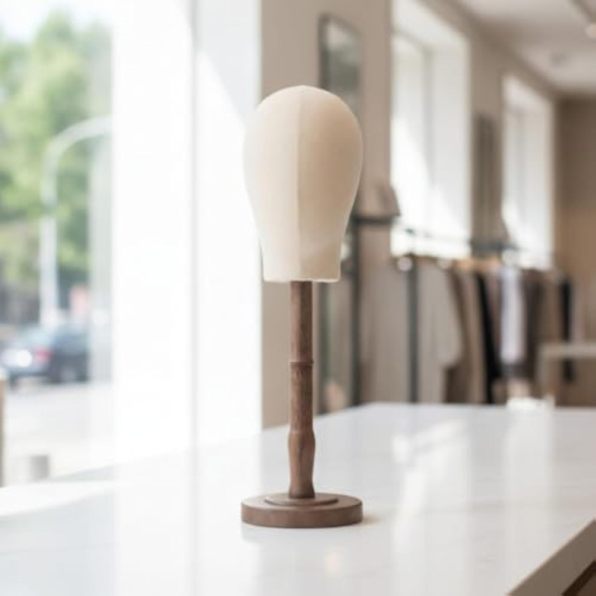 Freestanding Hat Display Stand with Textile-Covered Head