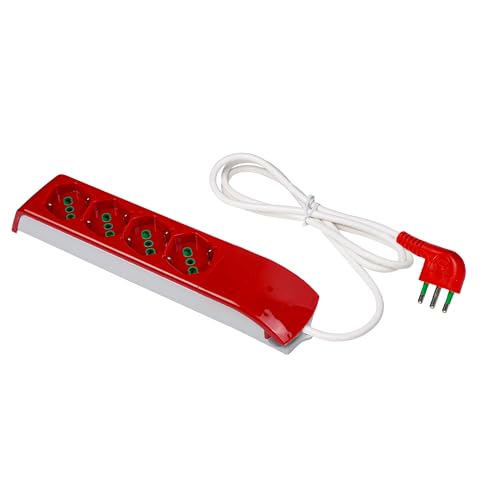 FANTON 410112 Regleta Fido roja 4 tomas bipaso Schuko 16 A – Cable 1,5 m. Ideal para árboles y luces de Navidad – Enchufe italiano grande 16 A