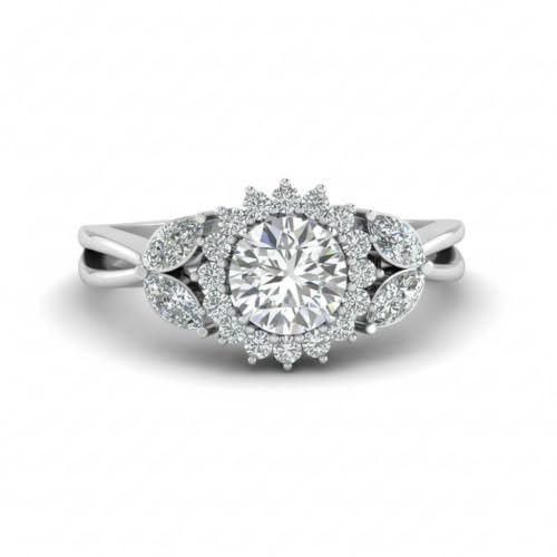 Image of 55Carat Choose Your Gemstone Flower Halo Split Shank Diamond CZ Ring Sterling Silver Round Shape Halo Engagement Rings Everyday Jewelry Wedding Jewelry Handmade Gifts for Wife US Size 4 to 12