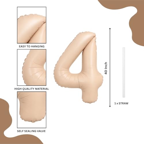 Image of WP WANNA PARTY 40 Inches Apricot Super Shape Number 4 Balloon, Foil For 4Th Birthday /40Th Birthday /Anniversary Graduation Balloons Themes & Events Supplies Decoration 1 Piece