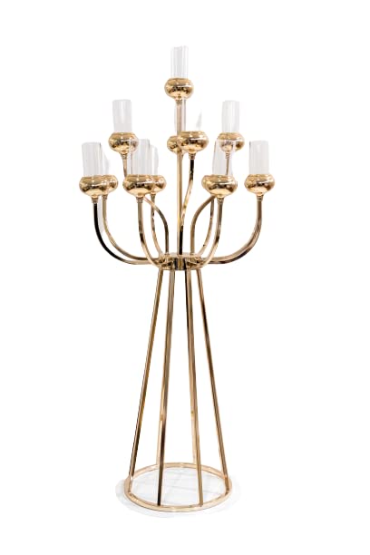 Chandelier doré Taho 1,20m de haut avec bougeoir en verre
