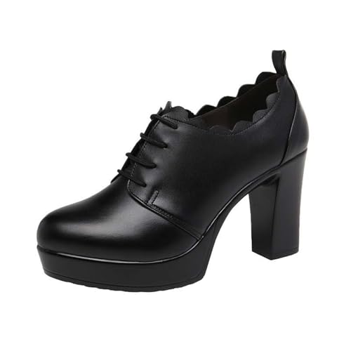 レースアップ オックスフォード シューズ 6cmヒール 靴 カジュアルシューズ レディース 歩きやすい ローヒール 幅広 インソール 24.0cm クッション フォーマル ローファー 大きいサイズ かかと 脱げ防止 ブラック(6CM) 黒 くつ ハロウィン