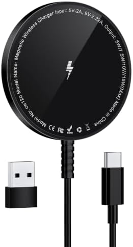 Magnetische Ladegerät für iPhone Ladestation: Magnet kabelloses Ladepad | für iPhone 17-12, für AirPods, induktives Wireless Charger mit USB A Adapter, Alugehäuse gegen Überhitzung