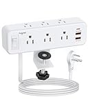 Desk Clamp Power Strip with PD 20W USB C, Desktop Edge Mount Surge Protector with 6 Outlet, Table Socket with Switch, 6 ft Flat Plug Slim Extension Cord, Fit 1.8 inch Tabletop Thick
