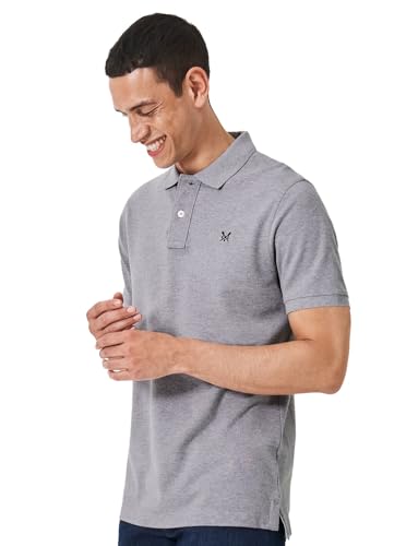 Image of Crew Clothing Men's 100% Cotton Pique Polo Shirt, Extra Soft Fabric with Ribbed Collar & Short Sleeves Grey M