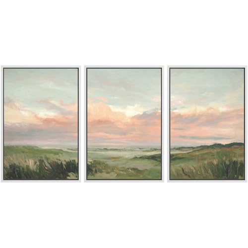 SIGNWIN Framed Canvas Print Wall Art Set Pastel Coastal Sunset