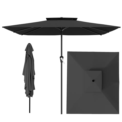 Image of AreShark 8'x10' 2 Tiers Rectangular Patio Umbrella - Outdoor Umbrella Waterproof UV Protection, Market Table Umbrella w /Crank for Pool, Backyard, Deck(Black)
