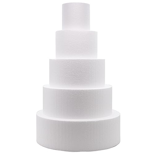 Crafare 5 Tier Round Foam Cake Dummy Decorating 4“ 6” 8“ 10” 12“ Supplies for Wedding Baby Shower Birthday Party Cake Decoration 17.7 Inches Tall by Crafare - Used condition - US$29.34