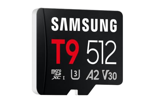 Samsung T9 Carte microSD, 512 Go, Carte mémoire pour Drones, caméras d'action et caméras 360°, UHS-I U3, Full HD & 4K UHD, 200 Mo/s en Lecture, 130 Mo/s en écriture, MB-MH512T/WW