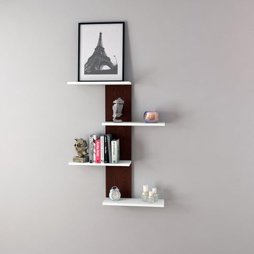 [en.casa] Práctica Estantería de Pared de 4 Niveles Panel Trasero con 4 Estantes para Dormitorio Cocina Despacho Aglomerado 78 x 17 x 100 cm - Efecto Wengué y Blanco