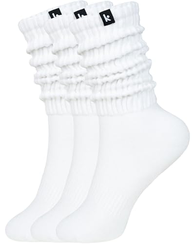 Kamo Fitness Cozy Womens 3-Pair Pack - Scrunch Long Crew Socks for Women