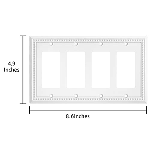 Image of Henne Bery Sunken Pearls Heavy Duty Decorative Wall Plate Switch Plate Outlet Cover (Quad Decorator, White)