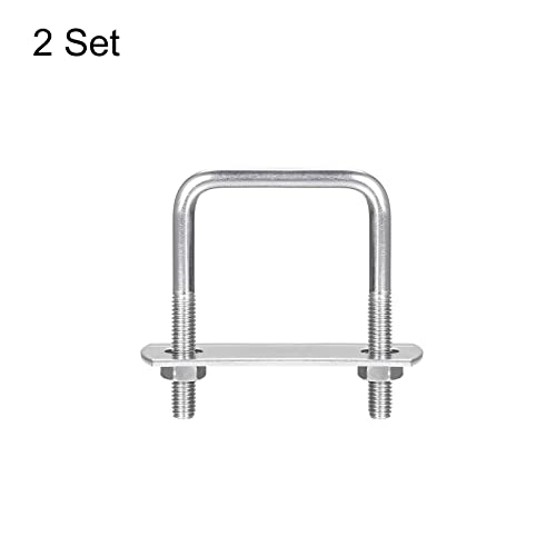 Image of uxcell Square U-Bolts, 2 Sets 42mm(1.65 inch) Inner Width 60mm Length M6 304 Stainless Steel U Clamp Bolt with Nuts and Plates, for Boat Trailer