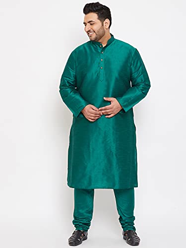 Image of VASTRAMAY Plus Size Men's Silk Blend Kurta Set-New Green