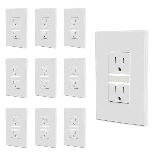 Image of ELEGRP Decorative Outlet Night Light, Electrical Wall Outlets with Built in Led Guidelight 4000K, Tamper Resistant Receptacle, 15 Amp 125 Volt, Plate Cover Included, Matte White, 10 Pack