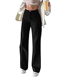 Minetom Damen Jeans Hose mit Hoher Taille Straight Y2K Style Harajuku E-Girl Streetwear Pants Casual Slim Freizeit Baggy Jeans Damen High Waist 90er Hipster Flare Denim Hose Gerade Hosen A Schwarz XS