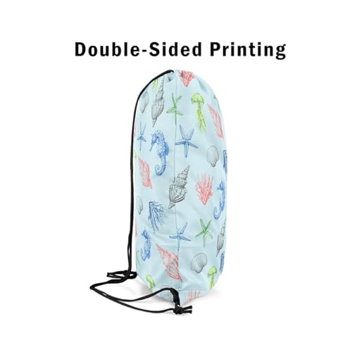 Erosebridal Sealife Drawstring Backpack 13x15.7 for Sport Gym Swim Yoga Camping Trip,Watercolor Seahorse Starfish Coral Drawstring Bags,Nautical Themed Draw String Back Bag,Undersea String Backpack4