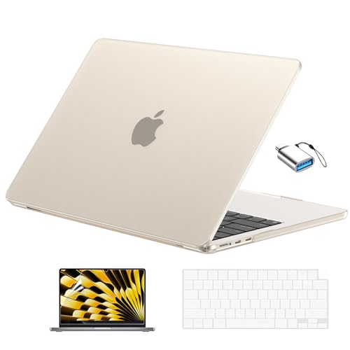 Image of EooCoo Compatible with MacBook Air 13 inch Case M5 2026-2022 M4 M3 M2 Model A3449 A3240 A3113 A2681, Mac Air 13.6 inch Hard Shell & Keyboard Cover & Screen Film & Type-C, Frost Starlight
