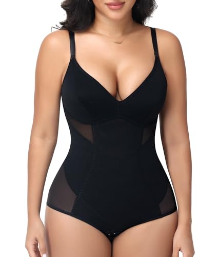 SHAPERIN Faja Reductora Mujer Adelgazante Body Moldeador de Malla Control de Abdomen Shapewear Bodysuit Invisible Body Moldeador Negro S