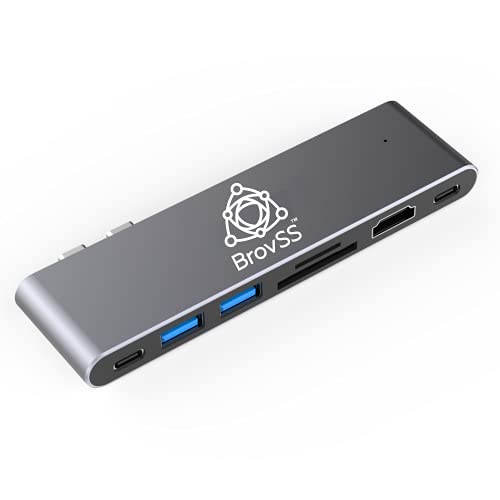 BrovSS: Mac USB C Hub Adapter, Direct 7-in-2 USB C Adapter Compatible with Thunderbolt 3 USB C Port, microSD/SD Card Reader, 3.0 high-Speed Interface, HDMI 4K30HZ HD Interface, Type-c Data Interface