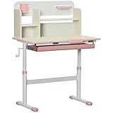 Qaba Wooden Kids Study Desk, Height Adjustable Children...