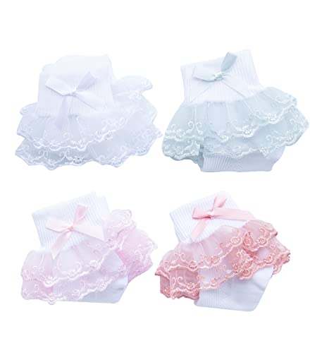 Toddler Baby Girls Ruffle Lace Socks Princess Dress Double Lace Cotton White Frily Socks4