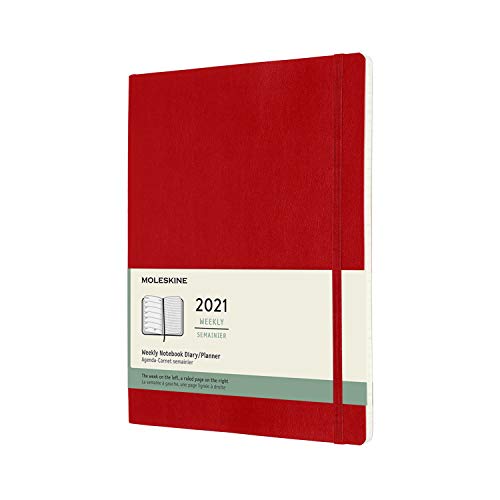 Preisvergleich Produktbild Moleskine Wochenplaner 2021, 12 Monate Wochenkalender, Wochenplaner und Notizbuch, weicher Einband, Format XL 19 x 25 cm, farbe scharlachrot, 144 Seiten