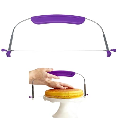 Taglierina per torte, affettatrice per torte, livellatore per torte, regolabile, con fili in acciaio inossidabile e manico viola, per accessori da cucina, utensili da cucina, taglierina, affettatrice