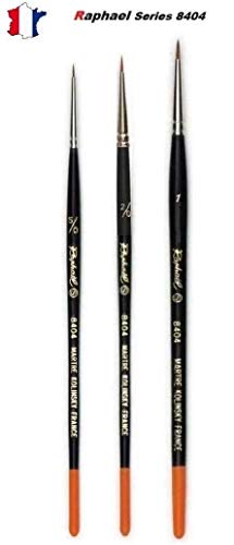 Raphael 8404 Kolinsky Sable Fine Point Rnd. Set 3 piezas, tamaño 5/0. 2/0. 1 (Raphael Francia) Espace Beaux Arts