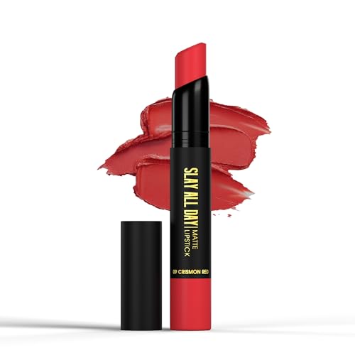 Image of Hilary Rhoda Slay All Day Matte Lipstick | Transfer-proof & Smudge-proof | Long-Lasting & Premium Creamy Lipstick | Waterproof & Vibrant Colour lipstick | 2.6g (Crismon Red - Shade 09)
