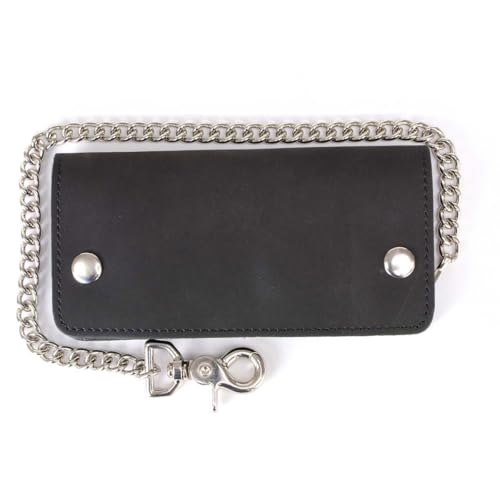 Image of Milwaukee Leather MLW7889 Men's 7.5 inch Black Premium Leather Soft Biker Wallet - Bi-Fold Anti-Theft Stainless Steel Chain