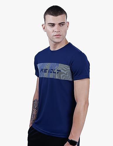 Image of Revolt Streetwear SINDICATE Men Revolt Men's Soft & Comfortable Round Neck T-Shirt - Gradation Print, Logo Branding (Midnight Navy, M)