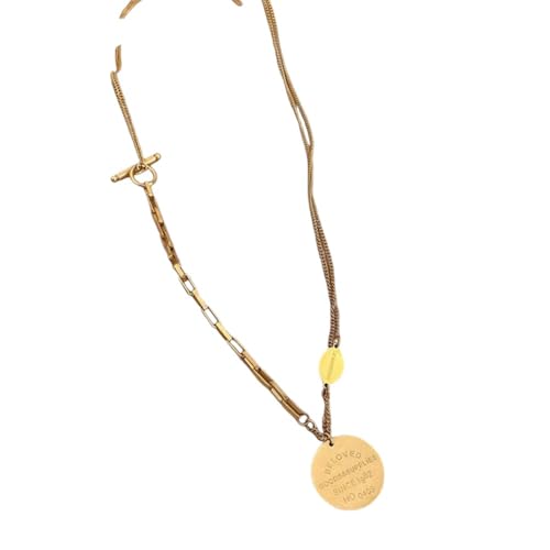 BRIGHTWINST 316L Stainless Steel 2 Layer Round Letter Necklace For Women Fashion Coin Pendant Clavicle Chain Gold Color Jewelry Gift PTPNU02895