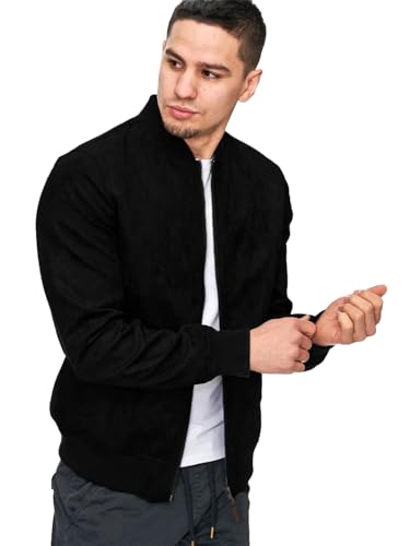 Image of LEOTUDE CASUAL JACKET For Men's Loopknit Full Sleeve Regular Fit Solid Bomber Jacket (Color Black)