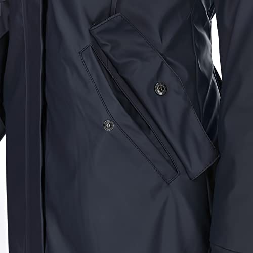 Dry Fashion Damen Regenmantel Malmö - Frauen Regenjacke Jacke mit Kapuze Lang Winddicht Wasserdicht Gefüttert mit Teddyfleece in Navy Größe 38