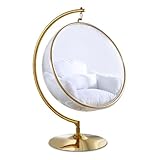 Meridian Furniture Luna Collection Modern | Contemporary Clear Acrylic Accent Swing Chair with Gold Metal Base and Durable Fabric Seat, 41.5' W x 29.5' D x 64' H, White