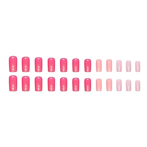 Hot Pink Press on Nails Medium Square SWEKKE Summer Fake Nails Flash Pink Full Cover False Nails with Nail Glue Glitter Glossy Glue on Nails Acrylic Nails Artificial Nails for Women Girls 24Pcs - Image 5