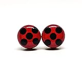 Stud Earrings, Ladybug, 10 mm, Handmade, Posts for Sensitive Ears