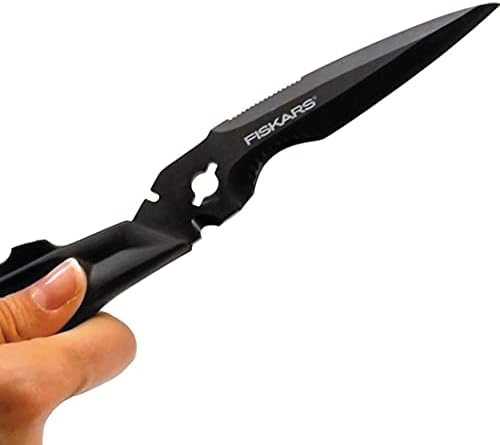 Fiskars Cuts + More Multi-tool Scissors, Includes Protective Case With Scissor Sharpener, Length: 23 cm, Titanium Coating, Stainless Steel Blade/Plastic Handles, Black/Orange, 1000809