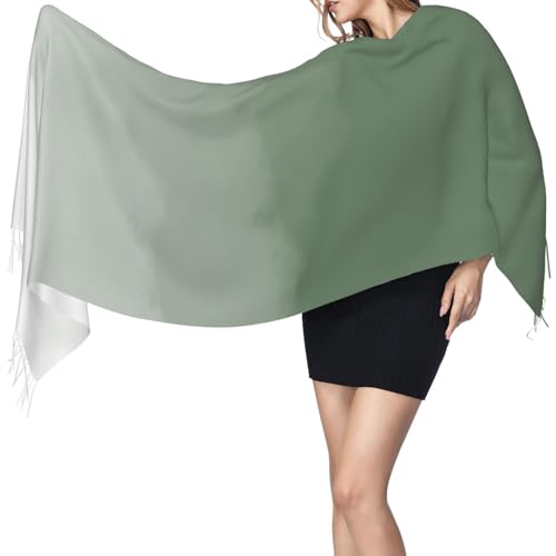 Sage Green Watercolor Ombre Imitation Cashmere Tassel Scarf Winter Scarf Autumn Softest Classic Warm3