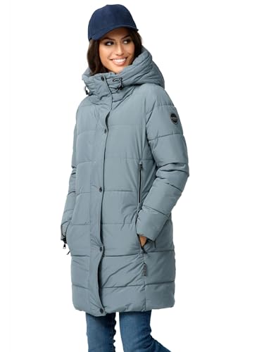 Damen Winterjacke Stepp Winter Jacke Übergang Steppjacke lang warm Kapuze B987 [B987-Karumik-Storm-Blue-Gr.M]